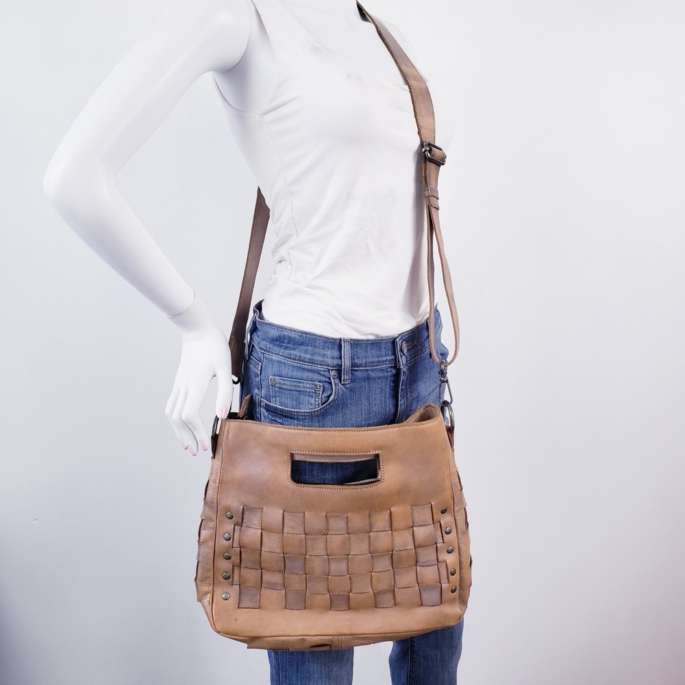 Bed Stu Orchid Crossbody Bag Purse Brown Woven Leather Studded Bohemian